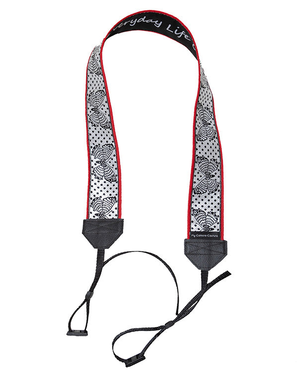 Black Butterflies on White DSLR Camera Strap