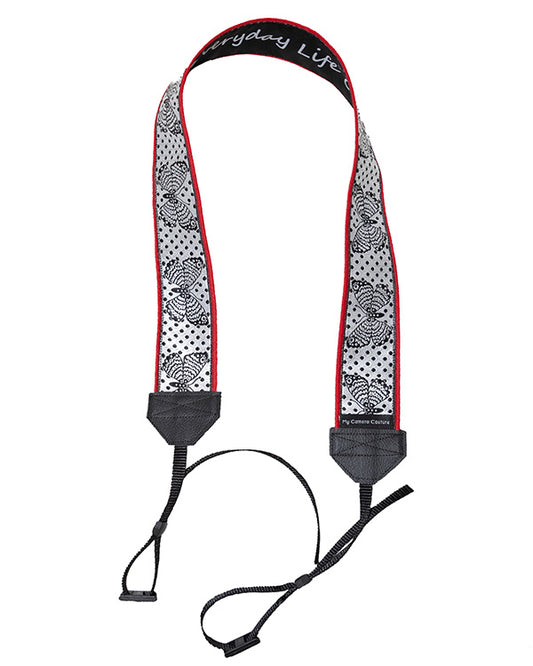 Black Butterflies on White DSLR Camera Strap