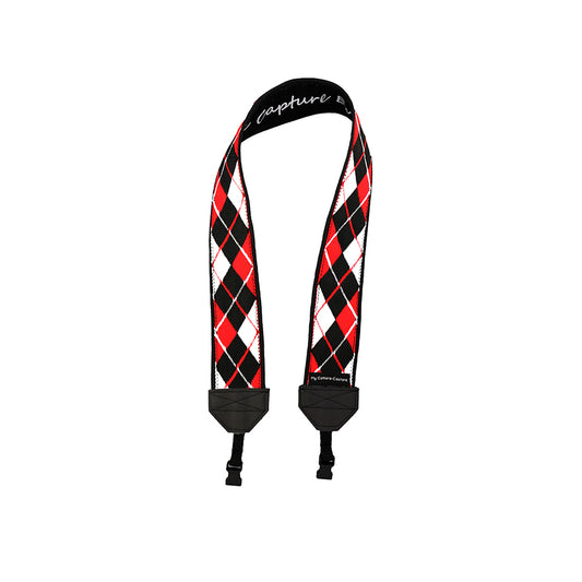 Black, White and Red Argyle DSLR Camera Strap