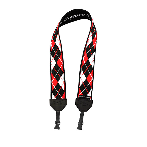 Black, White and Red Argyle DSLR Camera Strap