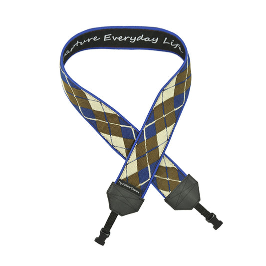 Blue, Brown and Tan Argyle DSLR Camera Strap