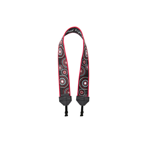 White and Red Circles on Black DSLR Camera Strap