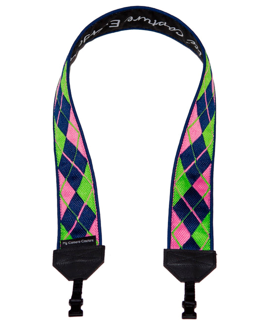 Blue, Green and Pink Argyle DSLR Camera Strap