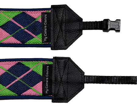 Blue, Green and Pink Argyle DSLR Camera Strap