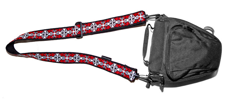 Red and White Scrolls Large Bag Strap