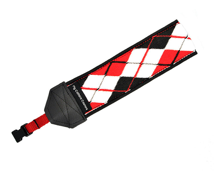 Black, Red and White Argyle Wrist Strap