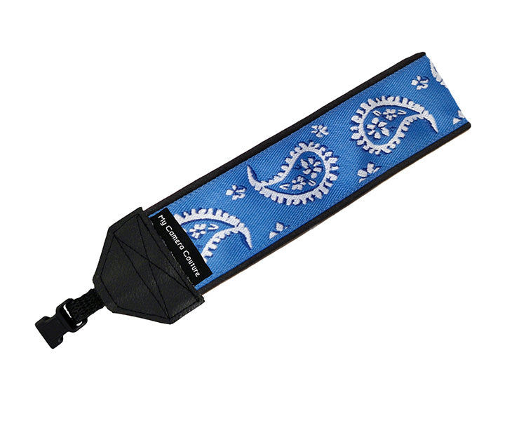 White and Black Paisley on Blue Wrist Strap