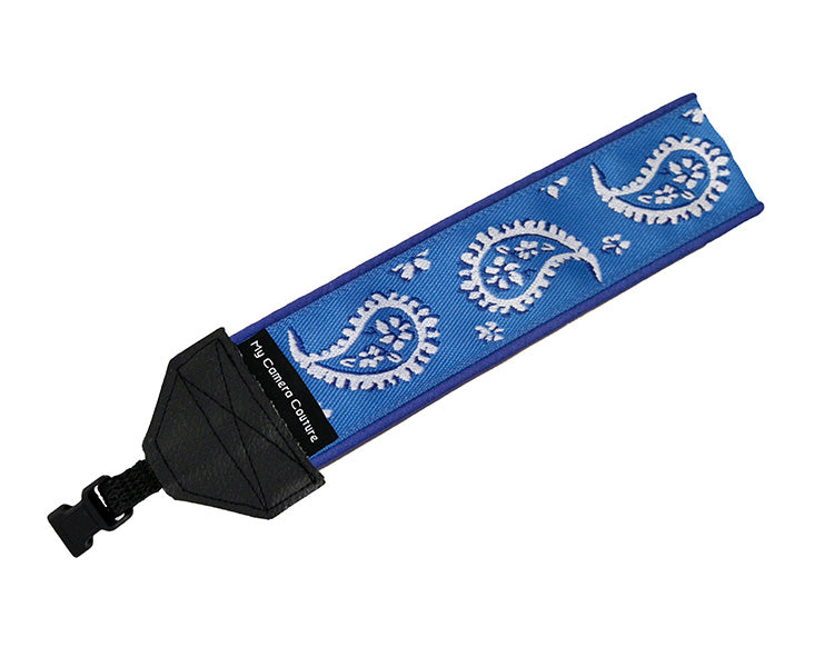 White and Black Paisley on Blue Wrist Strap