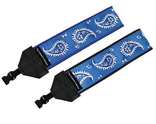 White and Black Paisley on Blue Wrist Strap